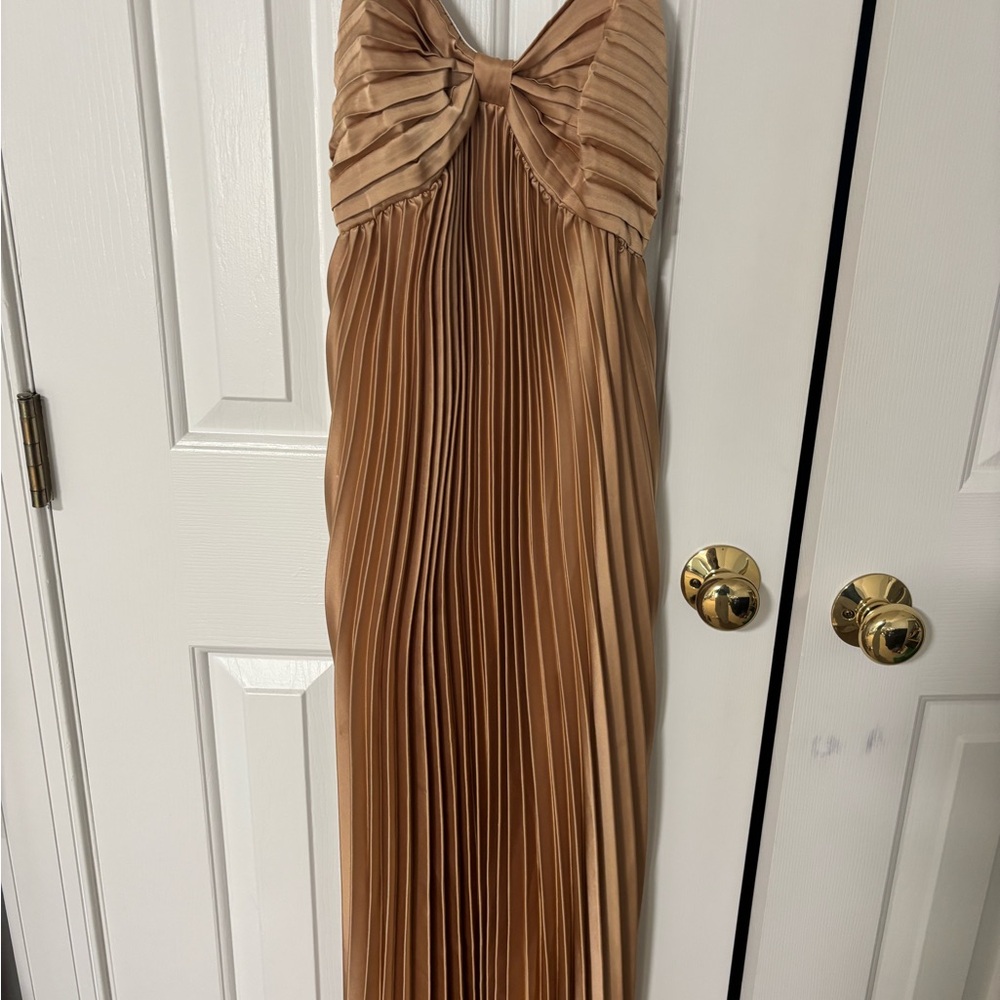 Elegant Pleated Brown Dress
